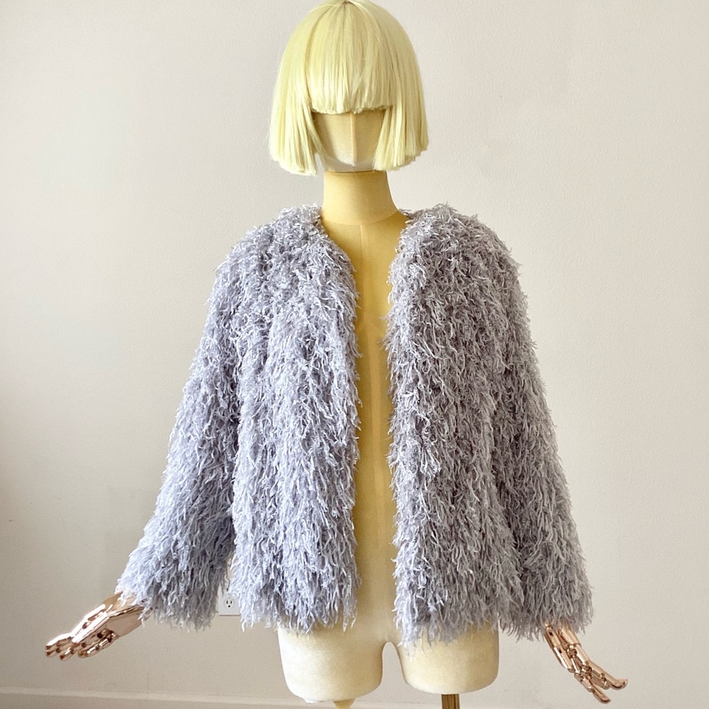 Zara Basic Grey/ Silver Feather Shimmery Open Sweater SZ S